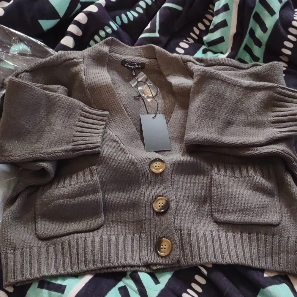 LAST ONE ⚡Boho  Cropped Pocket  Button up Cardigan Sweater - Picture 5 of 12